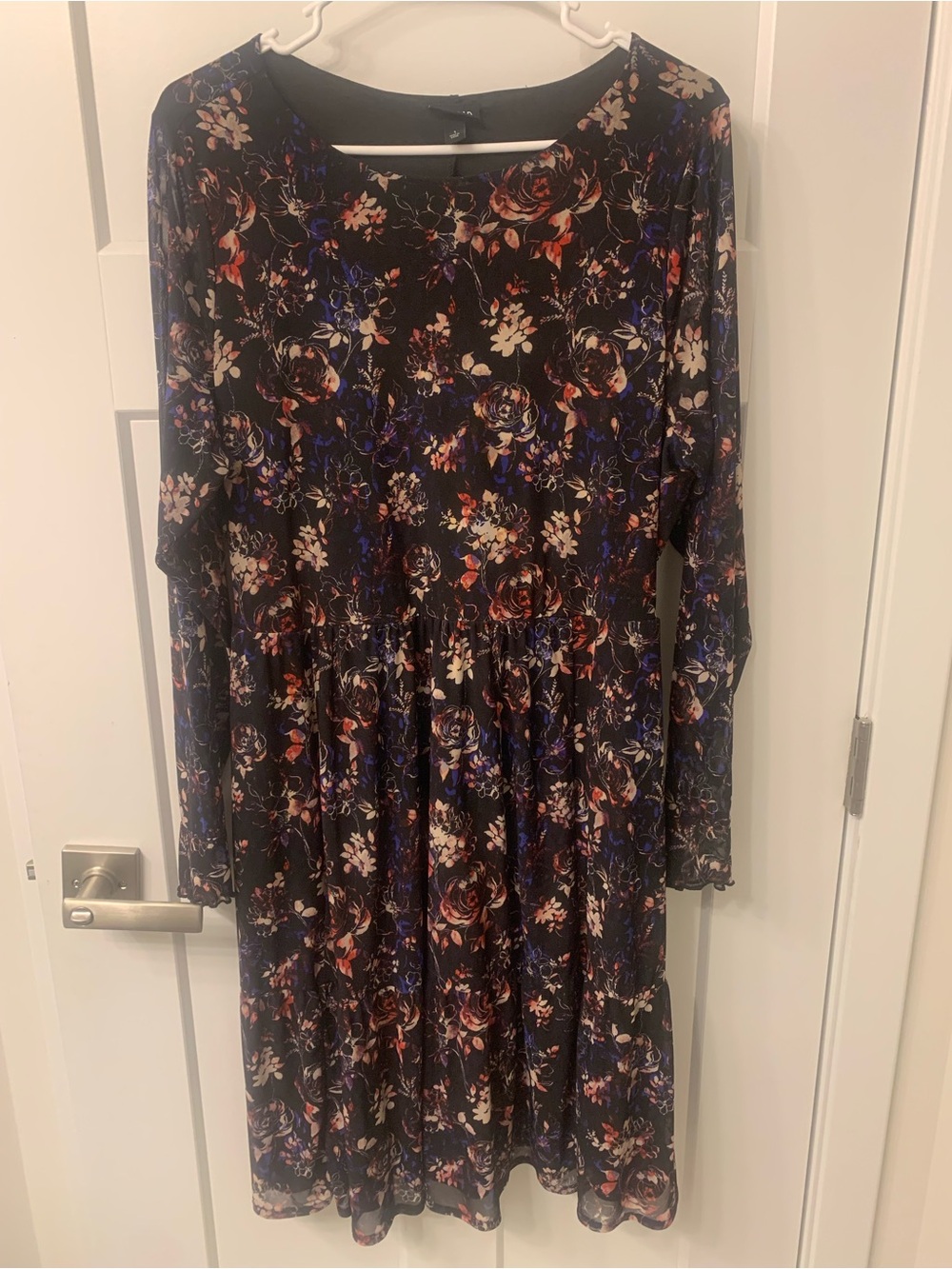 torrid Black Floral Long Sleeve Swing Dress with sheer sleeves
